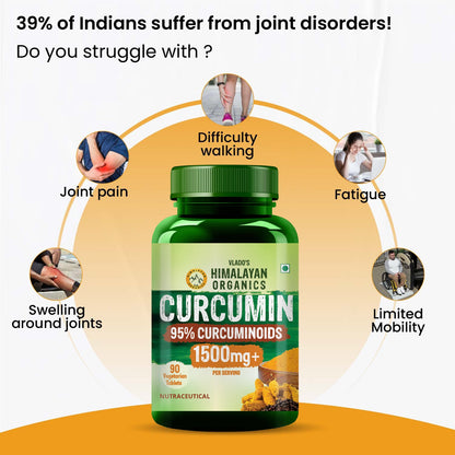 Vlado's Himalayan Organics Curcumin With Biopiperine 1500mg Tablets With 95% Curcuminoids Supplements 90 Veg Tablets