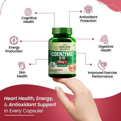 Vlado's Himalayan Organics CoQ10 -125mg With BioPepper - 5mg , COENZYME Q-10 125mg Supplement | High Absorption I Antioxidant Support Healthy Heart Boost Energy And Metabolism High Strength For Men And Women - 60 Veg Capsules