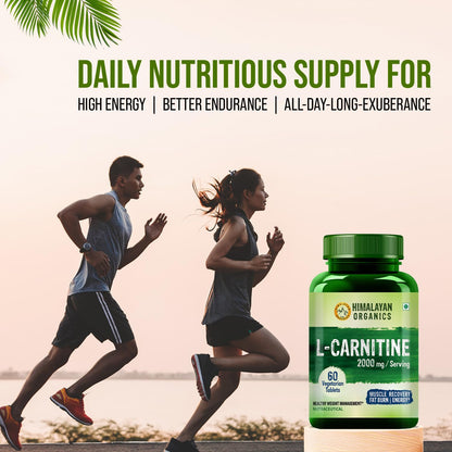 Himalayan Organics L-Carnitine 2000 Mg | Healthy Weight Management | Supports Muscle Recovery, Boost Energy, Endurance, And Fat Burn - 60 Vegetarian Tablets