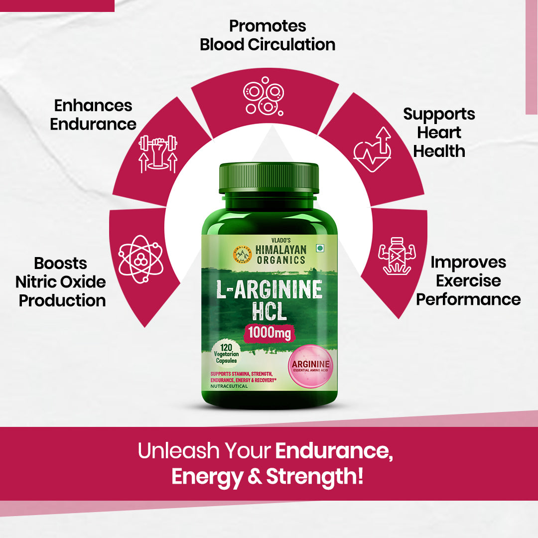 Vlado's Himalayan Organics L-Arginine 1000 mg with Chromium Picolinate | 120 Veg Capsules | Plant-Based Supplement for Daily Wellness