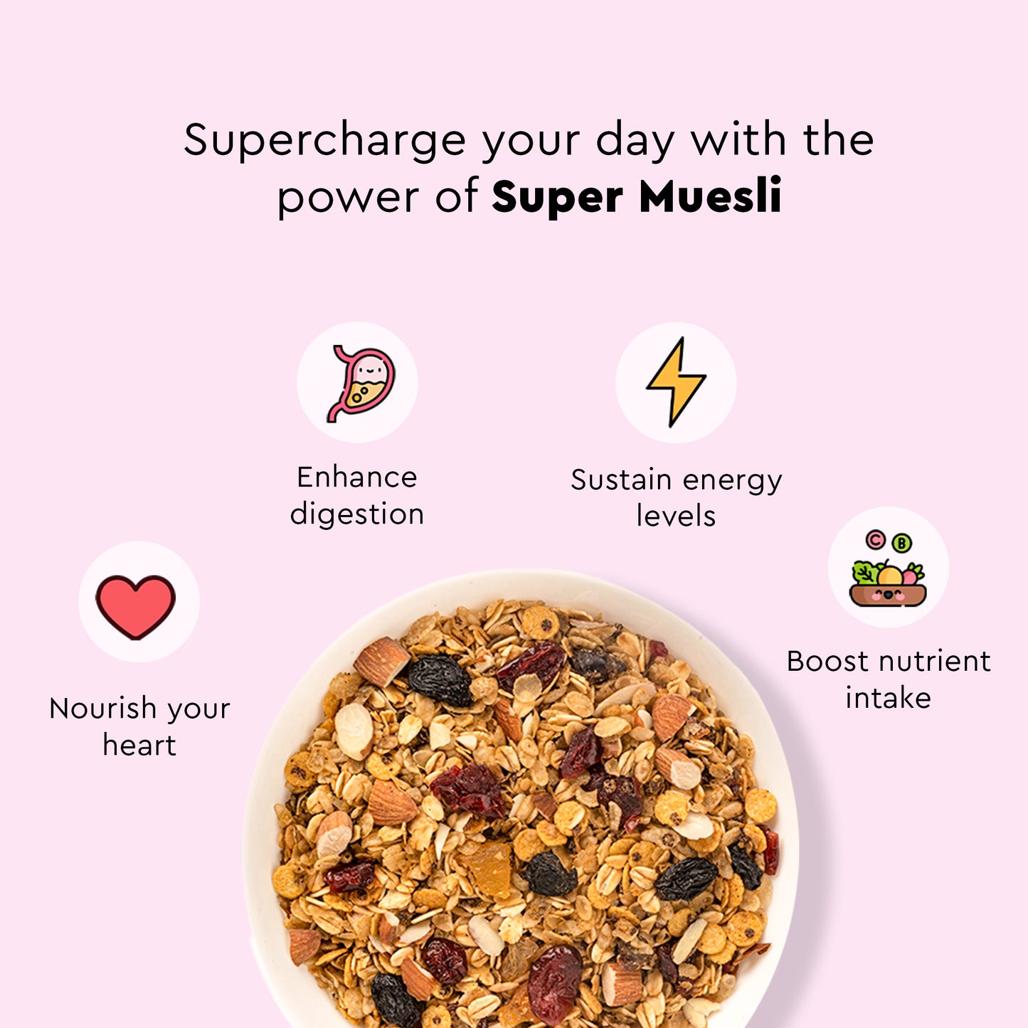 Nourish You Super Muesli Fruit & Nut 400g | Whole Grain Breakfast Cereal with Rolled Oats, Quinoa, Bajra, Jowar, Ragi & Brown Rice | Sweetened with Natural Kakvi | High Fiber & Protein | Gluten-Free Healthy Breakfast
