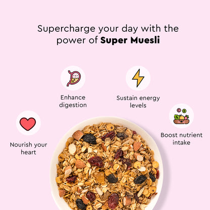 Nourish You Super Muesli Fruit & Nut 400g | Whole Grain Breakfast Cereal with Rolled Oats, Quinoa, Bajra, Jowar, Ragi & Brown Rice | Sweetened with Natural Kakvi | High Fiber & Protein | Gluten-Free Healthy Breakfast
