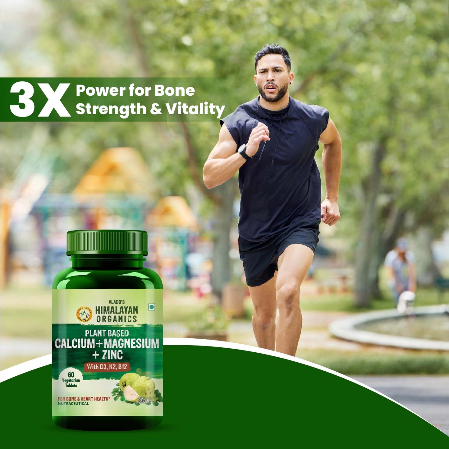 Vlado's Himalayan Organics Plant-Based Calcium, Magnesium & Zinc with Vitamin D3 & K2 – 60 Veg Tablets