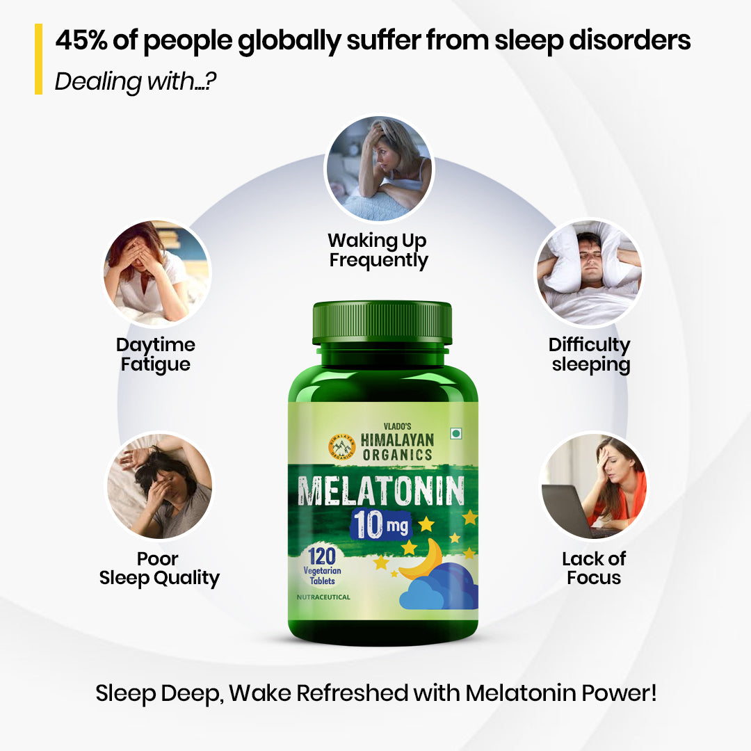 Vlado's Himalayan Organics Melatonin 10mg | Non-Habit Forming Supplement | 120 Veg Tablets