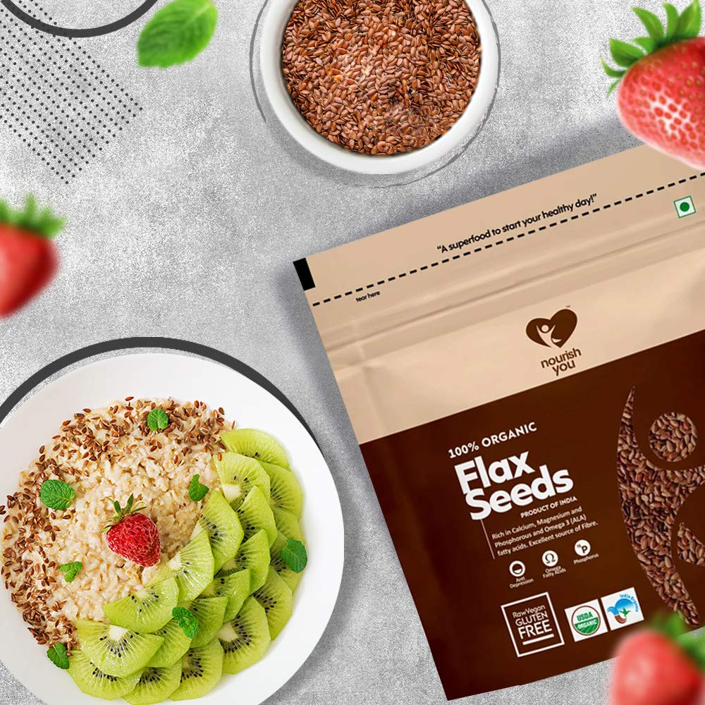 Nourish You Raw & Whole Flaxseeds 1Kg - Alsi Seeds | Whole Flax seeds for Hair Growth | Raw Seeds for Eating | Source of Iron & Dietary Fibre | Rich in Protein