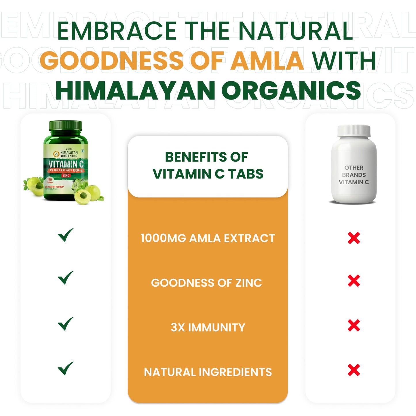 Vlado's Himalayan Organics Vitamin C Tablets from Amla Extract | Immunity, Antioxidant & Skin Care | 120 Veg Tablets