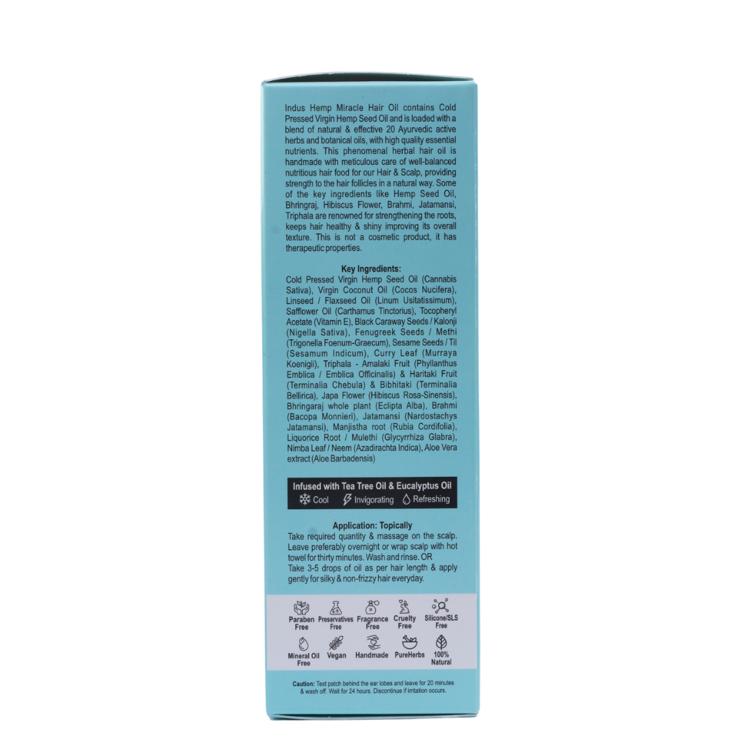 INDUS HEMP MIRACLE HEMP HAIR OIL WITH TEA TREE OIL AND EUCALYPTUS OIL, 200ML