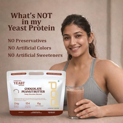 Fermented Yeast Protein Blend | Chocolate Peanut Butter Flavor | 24g Protein, 0g Added Sugar, Gut-Friendly | Sweetened with Stevia & Monk Fruit | No Bloating, High Absorption | 500g