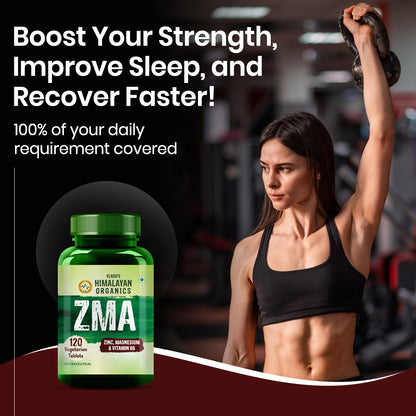 Vlado's Himalayan Organics ZMA Supplement with Zinc, Magnesium Aspartate & Vitamin B6 | Plant-Based Formula | 120 Veg Tablets