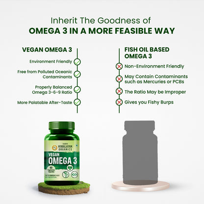 Vlado's Himalayan Organics Omega 3 6 9 Vegan Natural Nutrition Supplement for Muscle, Bone , Heart & Skin - 60 Capsules