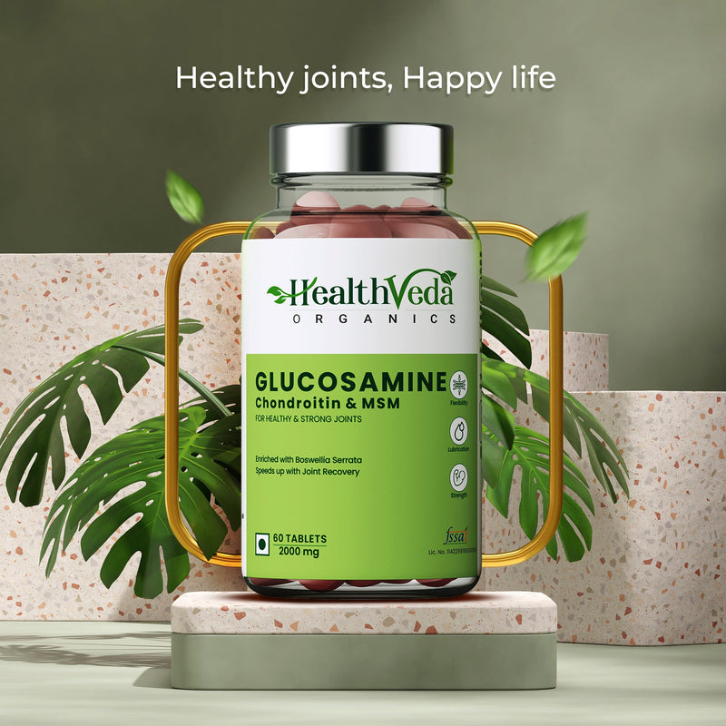 Health Veda Organics Glucosamine Chondroitin & MSM 2000 mg I 60 Veg Tablets I For Healthy Joint, Bone & Cartilage I Relieves Pain & Stiffness I For both Men & Women