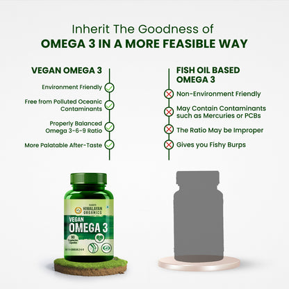 Vlado's Himalayan Organics Omega 3 6 9 Vegan Natural Nutrition Supplement for Muscle, Bone , Heart & Skin - 90 Capsules