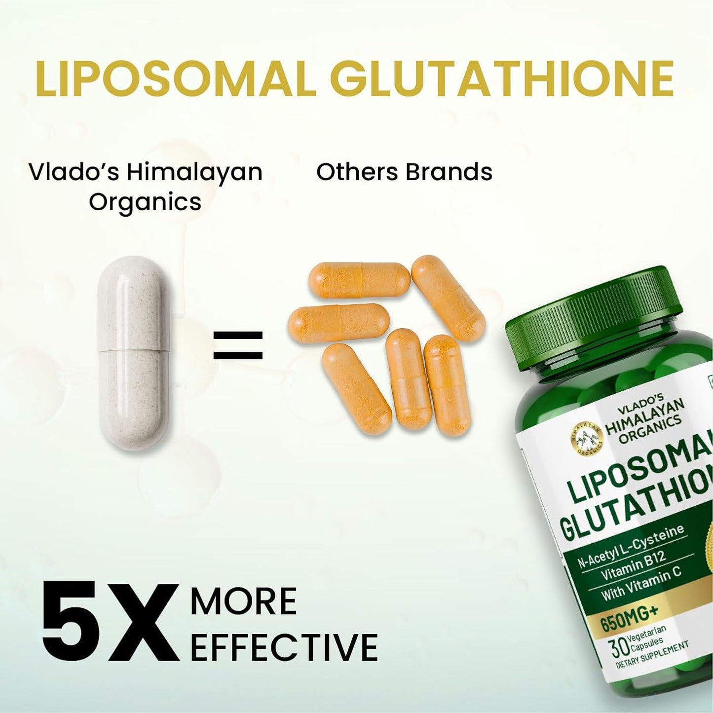 Vlado's Himalayan Organics Liposomal Glutathione 650mg+ with N-Acetyl L-Cysteine, Vitamin C & B12 | Advanced Liposomal Formula for High Absorption – 30 Veg Capsules
