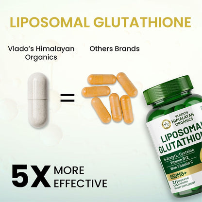 Vlado's Himalayan Organics Liposomal Glutathione 650mg+ with N-Acetyl L-Cysteine, Vitamin C & B12 | Advanced Liposomal Formula for High Absorption – 30 Veg Capsules