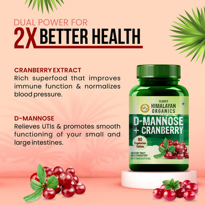 Vlado's Himalayan Organics D-MANNOSE + CRANBERRY Antioxidant Rich Supplement - 90 Tablets