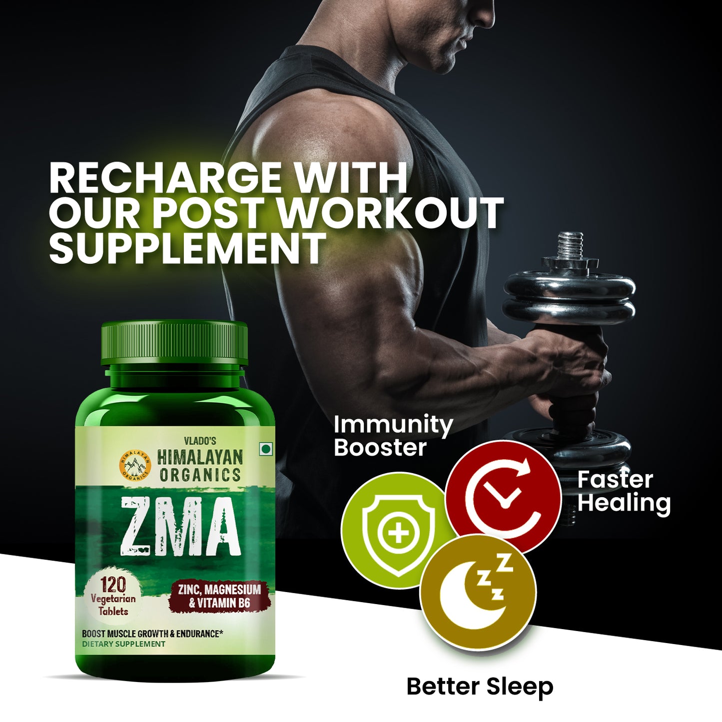 Vlado's Himalayan Organics ZMA (Zinc, Magnesium Aspartate) Nighttime Sports Recovery Supplement - 120 Veg Tablets