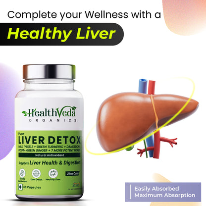 Health Veda Organics Plant Based Liver Detox Supplements - 60 Veg Capsules