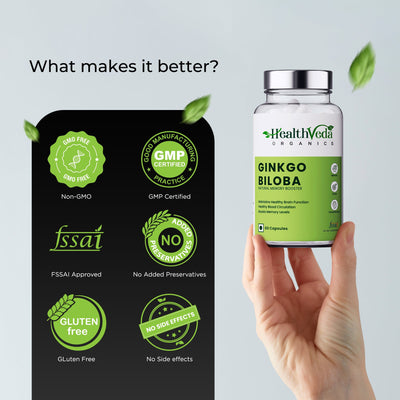 Health Veda Organics Ginkgo Biloba Supplements - 60 Veg Capsules