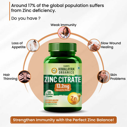 Vlado's Himalayan Organics Zinc Citrate | Support Healthy Immune Function | Improve Iron Absorption | Antioxidant Support - 120 Veg Capsules
