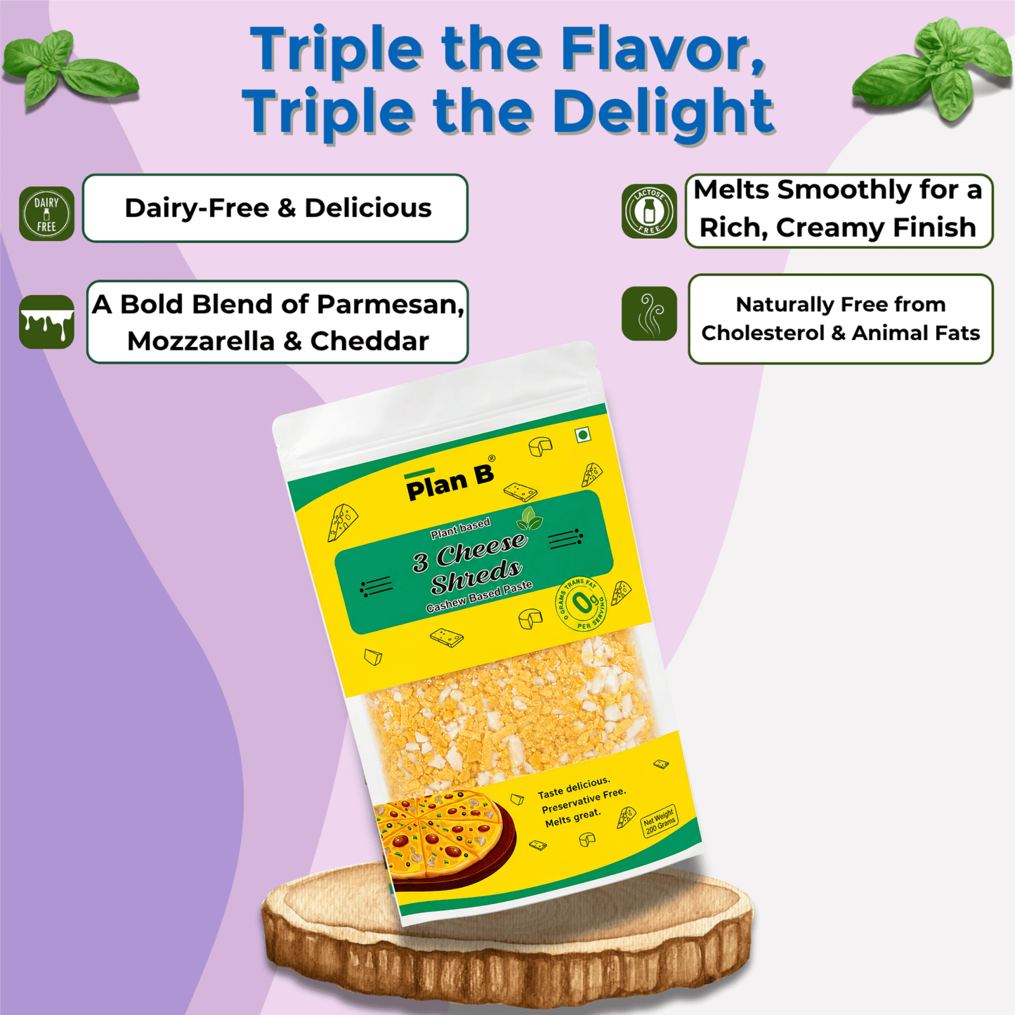 Plan B Plant-Based 3 Cheeze Shreds 200g | Vegan Cheddar, Mozzarella & Parmesan Blend | Dairy-Free, Lactose-Free, Gluten-Free | Ideal for Pizza, Pasta & Sandwiches