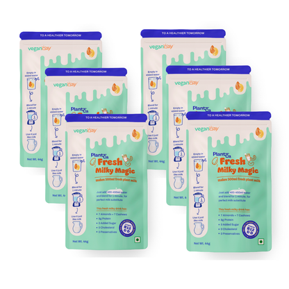 VeganDay Milky Magic (makes 3L Plant Milk) | Fresh, Unsweetened & Plant-Based (PlantCa) | Just add water & blend | Dairy-free, Lactose-free | Zero added sugar, Zero Cholesterol, Zero Preservatives (Pack of 500ml x 6)