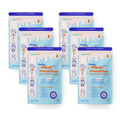 VeganDay Almond Base (makes 3L Almond Milk) | Fresh, Unsweetened & Plant-Based (PlantCa) | Just add water & blend | Dairy-free, Lactose-free | Zero added sugar, Zero Cholesterol, Zero Preservatives (Pack of 500ml x 6)