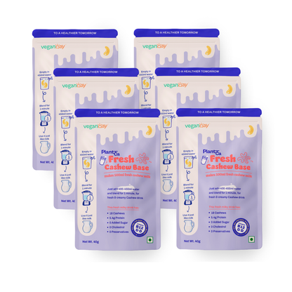 VeganDay Cashew Base (makes 3L Cashew Milk) | Fresh, Unsweetened & Plant-Based (PlantCa) | Just add water & blend | Dairy-free, Lactose-free | Zero added sugar, Zero Cholesterol, Zero Preservatives (Pack of 500ml x 6)