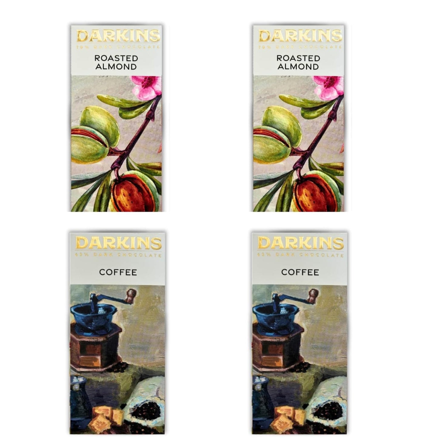 DARKINS Dark Chocolate | 70% Dark Chocolate With Roasted Almond | 65% Dark Chocolate Bar 4x50g | 50g Each Pack Of 4