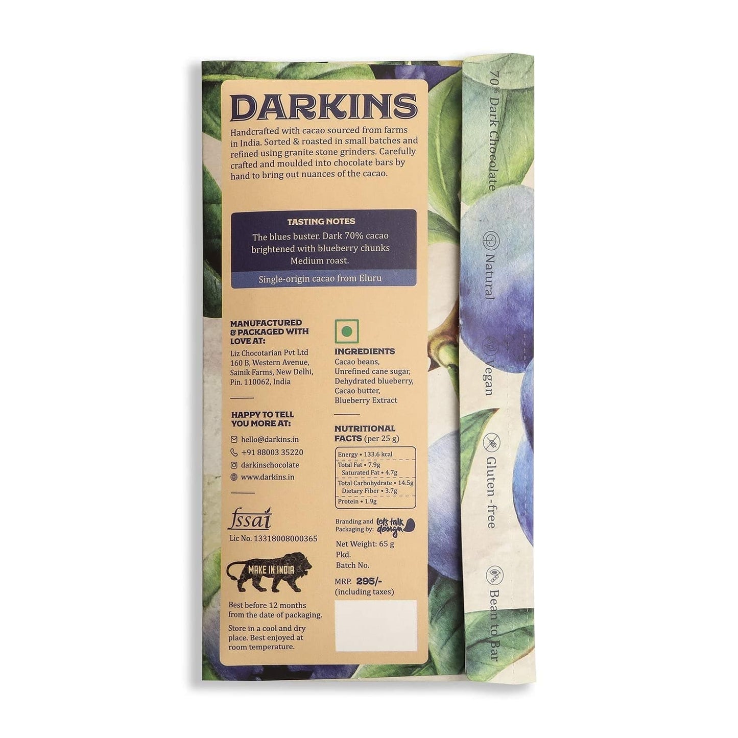 DARKINS Dark Chocolates | 70% Dark Chocolate With Blueberries | 80% Dark Chocolate Single Origin | Pack Of 2