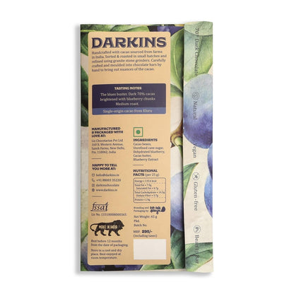 DARKINS Dark Chocolates | 70% Dark Chocolate With Blueberries | 80% Dark Chocolate Single Origin | Pack Of 2