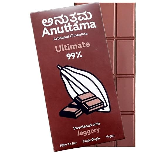 ANUTTAMA Dark Chocolate | 99% Cocoa | Natural Jaggery Sweetened | Dark Chocolate Sugar-Free | Chocolate Bar 50 gm