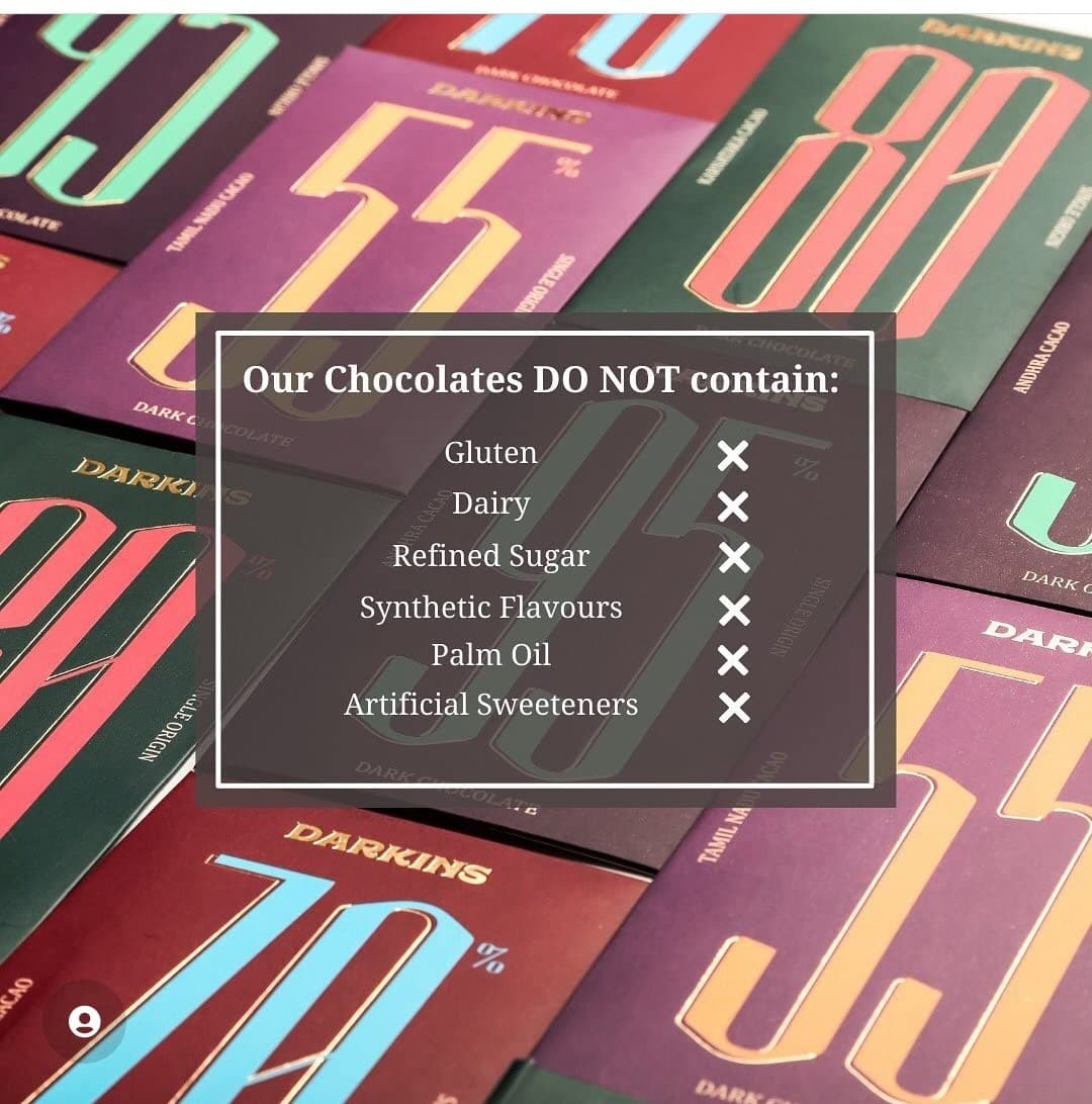 DARKINS Dark Chocolate | 70% Dark Chocolate With Roasted Almond | 65% Dark Chocolate Bar 4x50g | 50g Each Pack Of 4