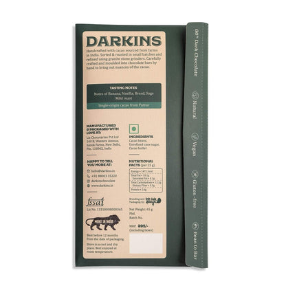 Darkins Dark Chocolate | 80% Dark Chocolate Single Origin | 65 Gm Each Pack of 2