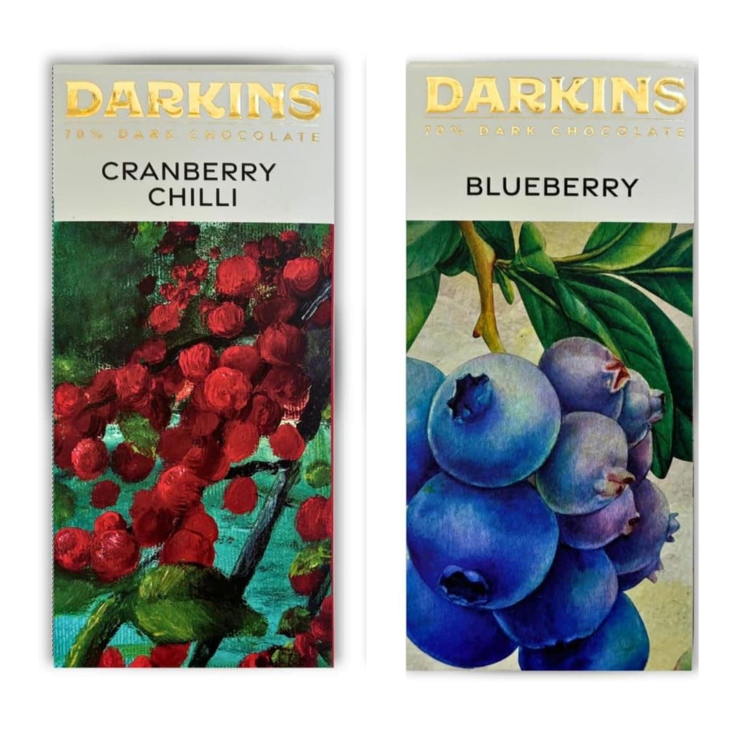 Darkins 70% Dark Chocolate With Blueberries | 70% Dark Chocolates Cranberry & Chilli (50g Each Pack of 4)