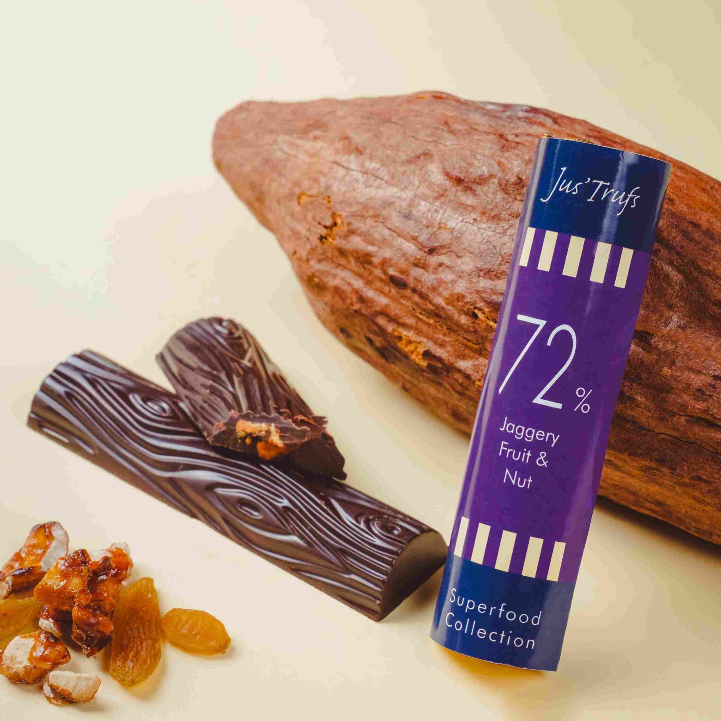 Jus Truf's Assorted 72% Dark Chocolate Jaggery Logs-Superfood Collection-set of 4- 90g