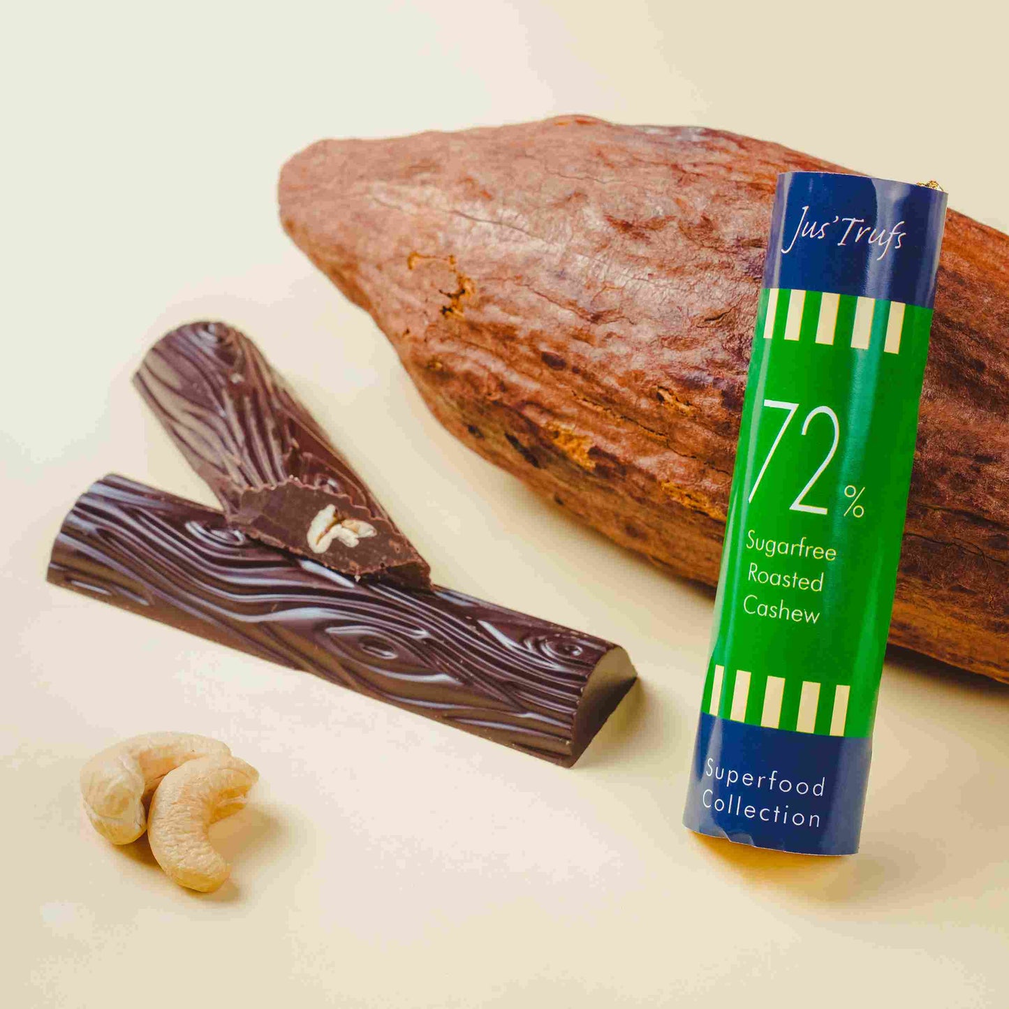Jus Truf's Assorted 72% Dark Chocolate Sugarfree Logs, Superfood Collection set of 4- 90g