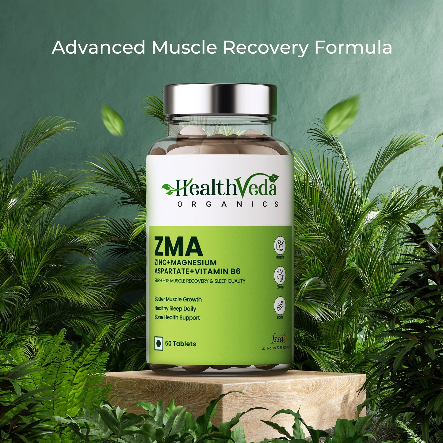 Health Veda Organics ZMA (Zinc, Magnesium Aspartate & Vitamin B6) | Supports Muscle Recovery & Sleep Quality | For Both Men & Women | 60 Veg Tablets