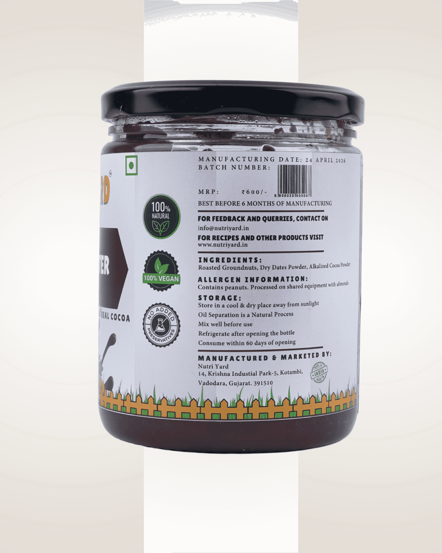Nutri Yard Chocolate Peanut Butter Creamy - 500gm