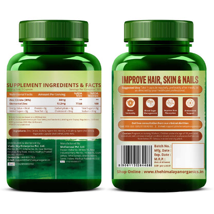 Vlado's Himalayan Organics Zinc Citrate | Support Healthy Immune Function | Improve Iron Absorption | Antioxidant Support - 120 Veg Capsules