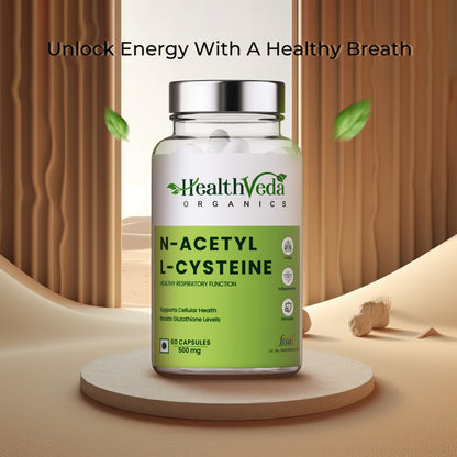 Health Veda Organics N - Acetyl L - Cysteine 500mg | 60 Veg Capsules | Lungs & Respiratory Support | Immune Health | For both Men & Women