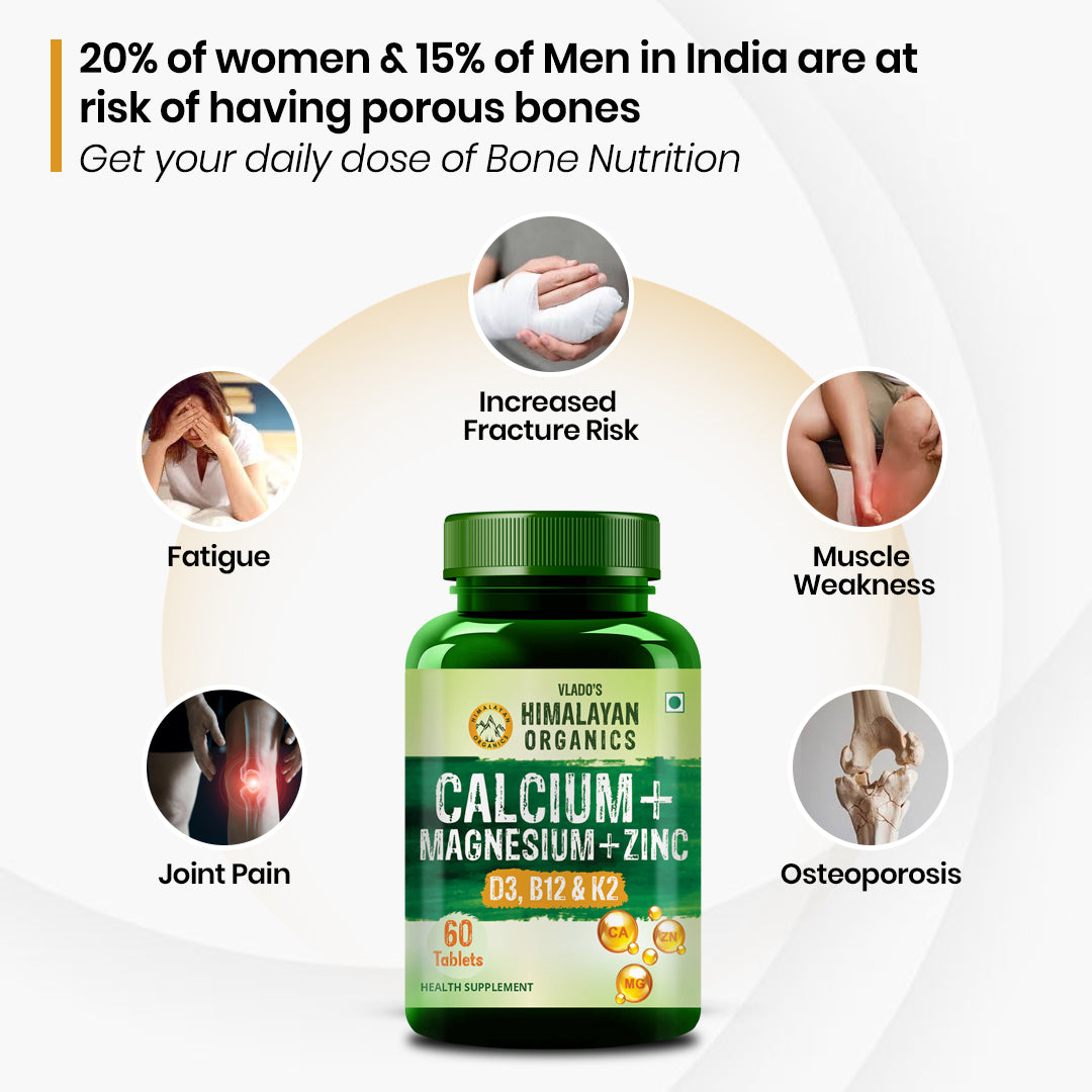 Vlado's Himalayan Organics Calcium Magnesium Zinc Vitamin D3 & B12- 60 Vegetarian Tablets