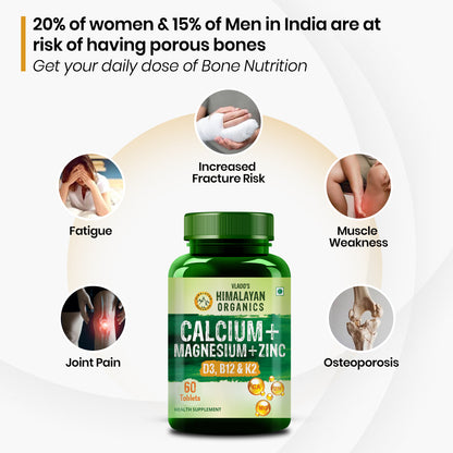 Vlado's Himalayan Organics Calcium Magnesium Zinc Vitamin D3 & B12- 60 Vegetarian Tablets