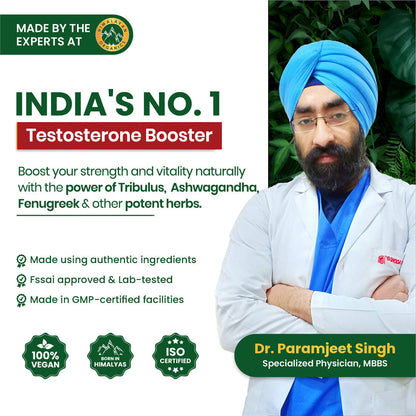 Vlado's Himalayan Organics Testosterone Support Supplement with Vitamin D3, Magnesium, Zinc, Tribulus, Ashwagandha & Safed Musli | Plant-Based Formula | 60 Veg Tablets