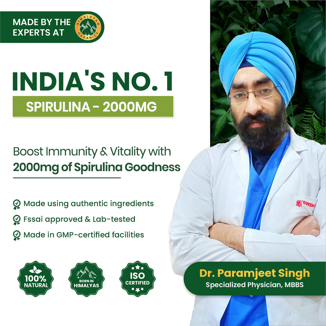Vlado's Himalayan Organics Spirulina 2000mg Supplement | Plant-Based Superfood | 60 Vegetarian Capsules