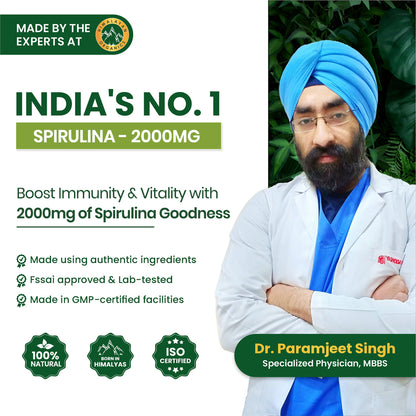 Vlado's Himalayan Organics Spirulina 2000mg Supplement | Plant-Based Superfood | 60 Vegetarian Capsules
