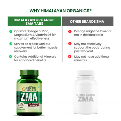 Vlado's Himalayan Organics ZMA Supplement with Zinc, Magnesium Aspartate & Vitamin B6 | Plant-Based Formula | 120 Veg Tablets
