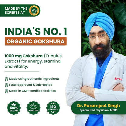 Vlado's Himalayan Organics Organic Gokshura Tablets | 1000 mg per Serving | Tribulus Terrestris for Men & Women | 60 Veg Tablets
