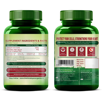 Vlado's Himalayan Organics CoQ10 -125mg With BioPepper - 5mg , COENZYME Q-10 125mg Supplement 60 Veg Capsules