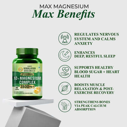 Vlado's Himalayan Organics Liposomal Magnesium Supplement 28000mg | 10 Magnesium Complex with Magnesium Citrate, Glycinate, Threonate, Oxide & More | With Vitamin D3 & B12 | High Bioavailability Formula | 60 Veg Tablets
