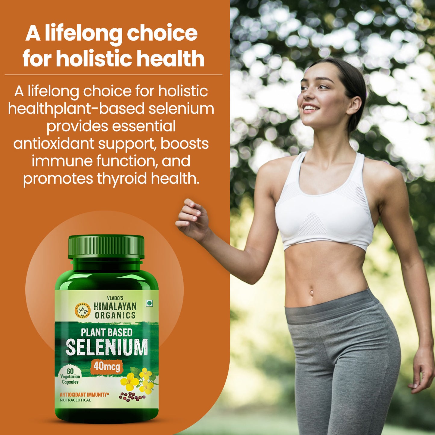 Vlado's Himalayan Organics Plant Based Selenium 40mcg | Good For immune Support | Promote Heart Health And Cardiovascular System - 60 Veg Capsules